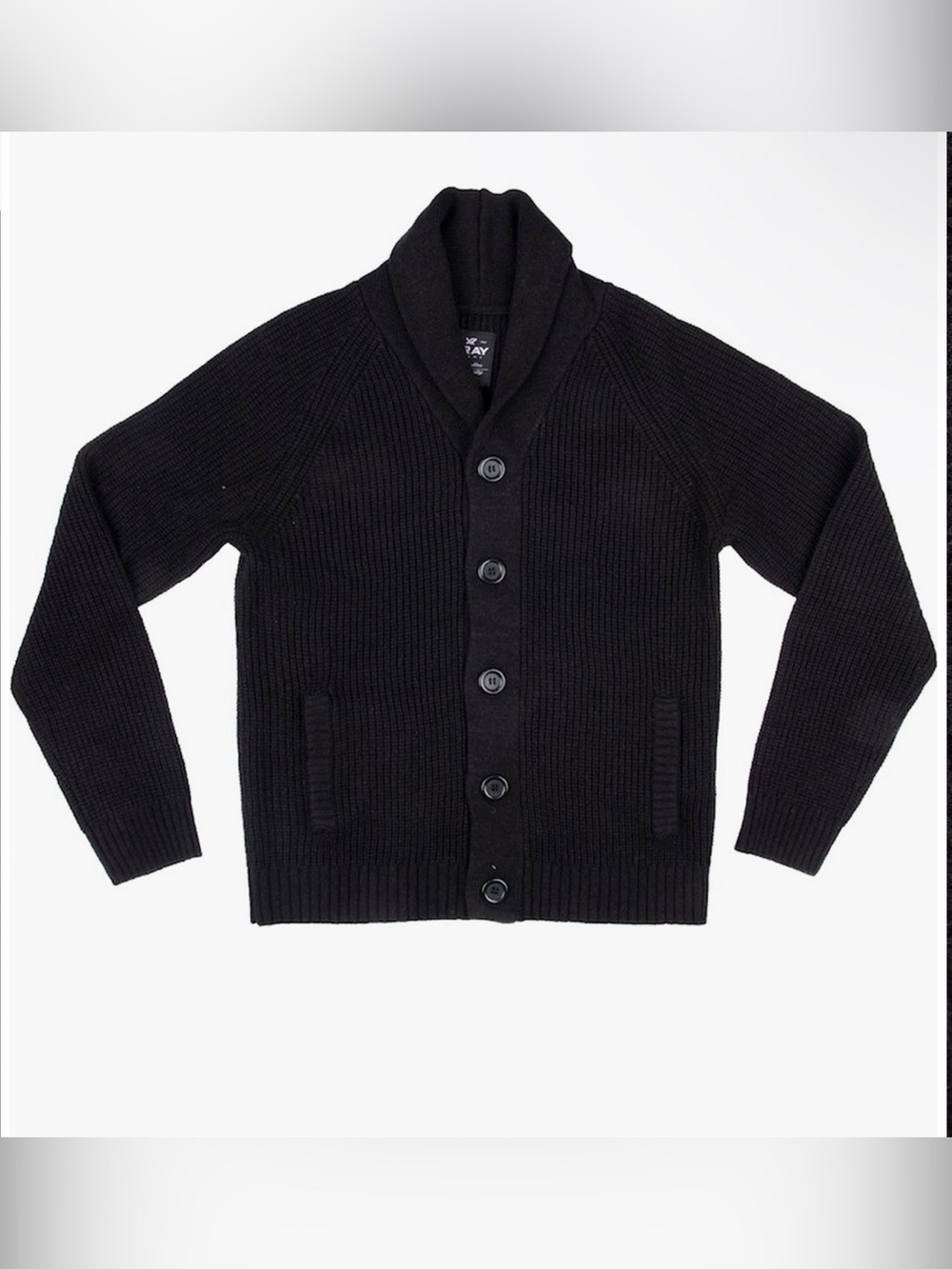 Men's Black Shawl-Collar Button Cardigan Sweater